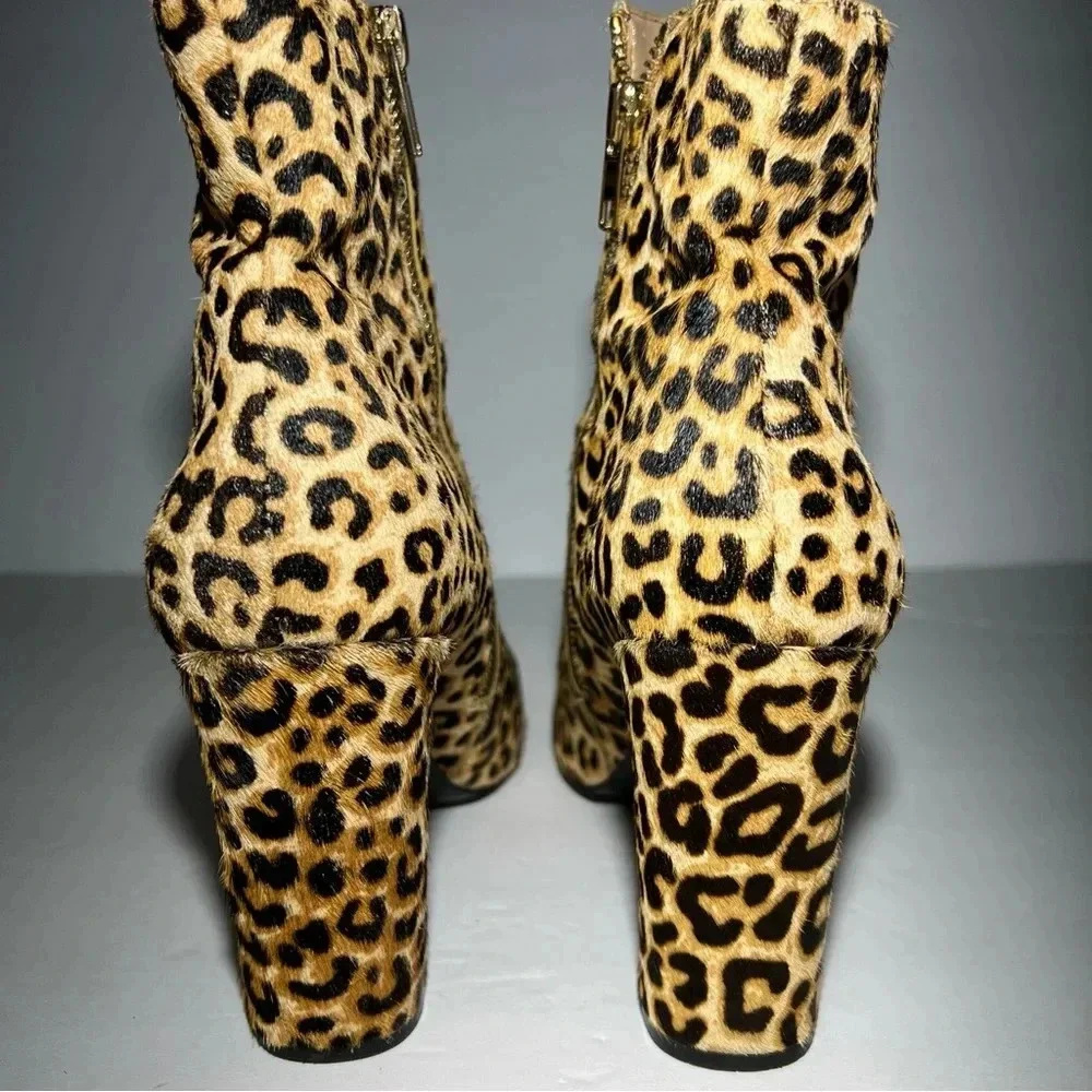 STEVE MADDEN Leopard Print Calf Hair Ankle Boots 8.5M Zipper Closure